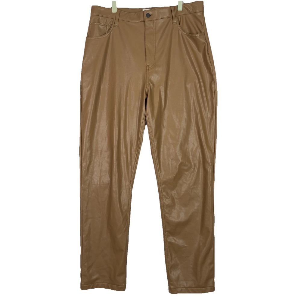 Abercrombie 90s Straight High Rise Faux Leather Pants Tan Brown Womens Size 16L